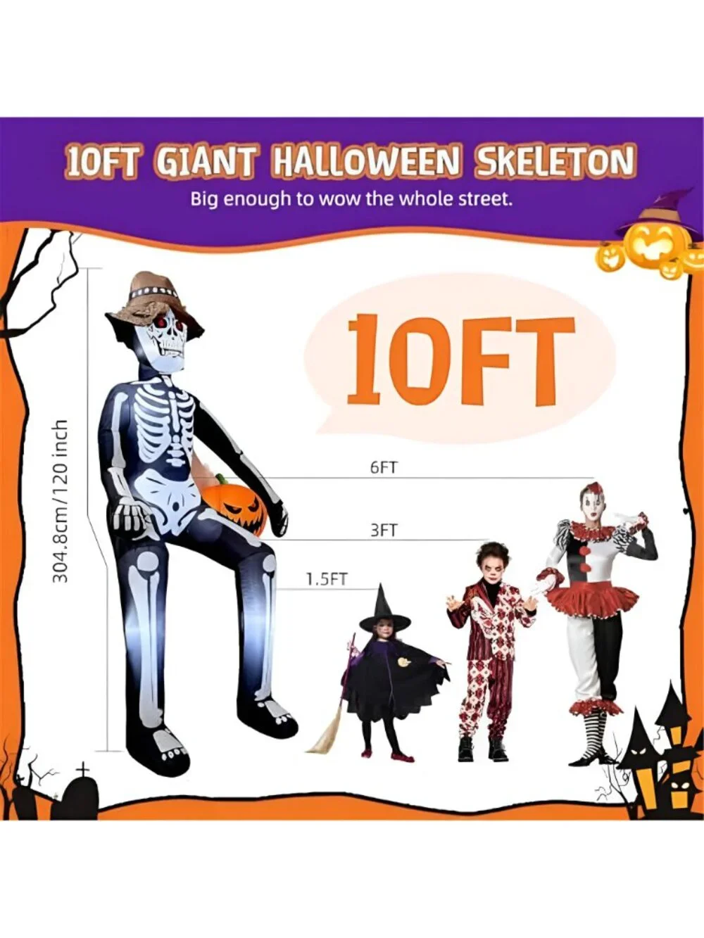 10FT Scary Giant Sitting Skeleton Halloween Inflatables Outdoor Decorations